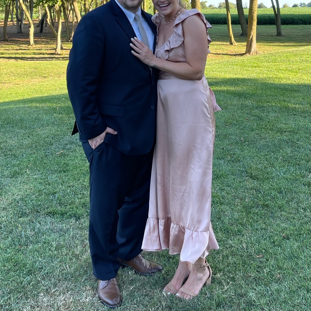 💖 SHOW ME YOUR MUMU 💖 Alexis Midi Dress in Rose Gold Luxe Satin